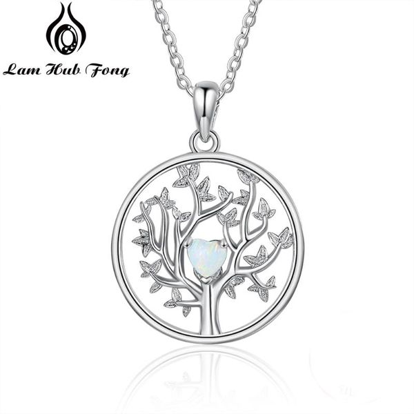 

chains tree of life pendant necklace with heart opal stone silver color chain necklaces fashion jewelry gift for women