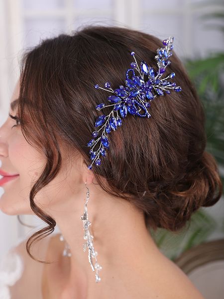 

bohe blue bridal headwear hair comb and earrings romantic brides accessories set hair ornaments tiara for wedding headdress, Silver
