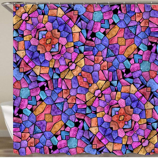 

shower curtain set with 12 hooks,purple and pink kaleidoscope seamless texture with little ornaments,decorative bath curtain