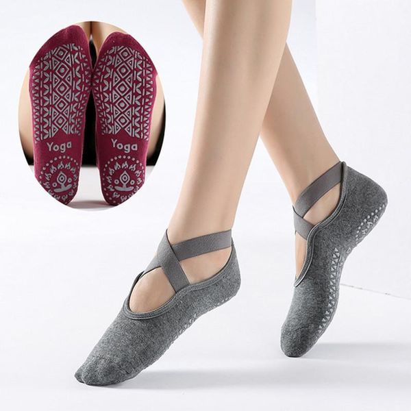 

sports socks cross-belt yoga terry bottom glue anti-skid ballet cotton, Black
