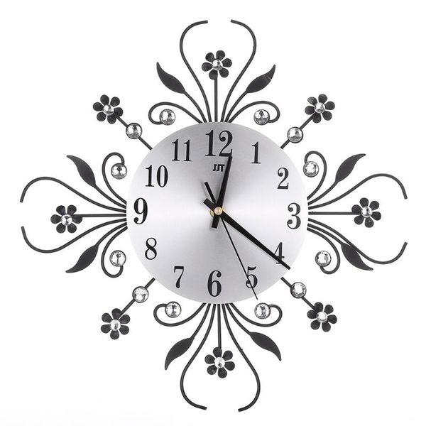 

modern metal wall clock flower diamond rhinestone silent room home office decor j6pd clocks