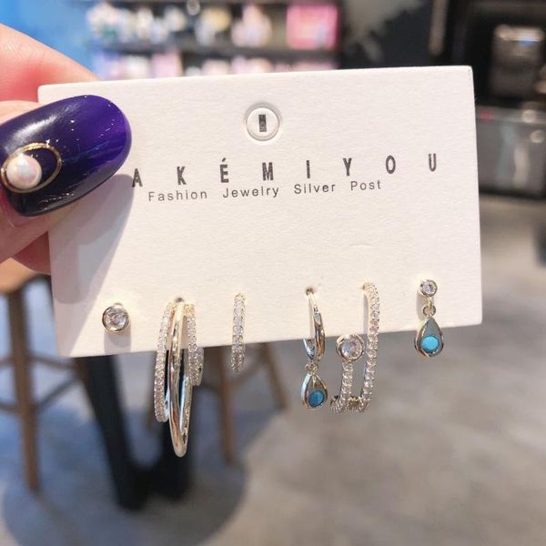 

hoop & huggie charm jewelry 6-piece set of korean music notes personality big ear ring combination micro-inlaid stud earrings earring, Golden;silver