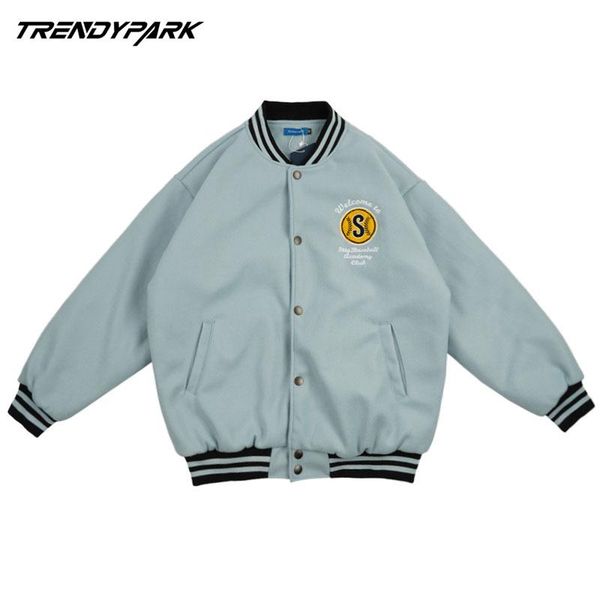 

men's jackets 2021 mens bomber jacket single breasted appliques men embroidery fashion baseball uniform casual coat clothing, Black;brown
