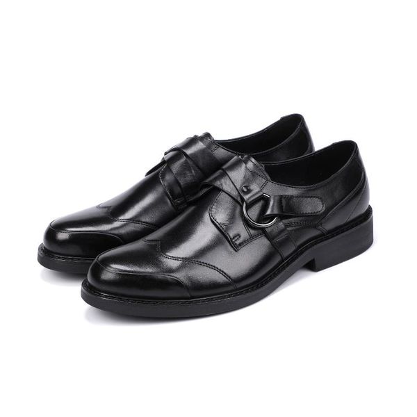

dress shoes men's leather business buckle zapatos de hombre, Black