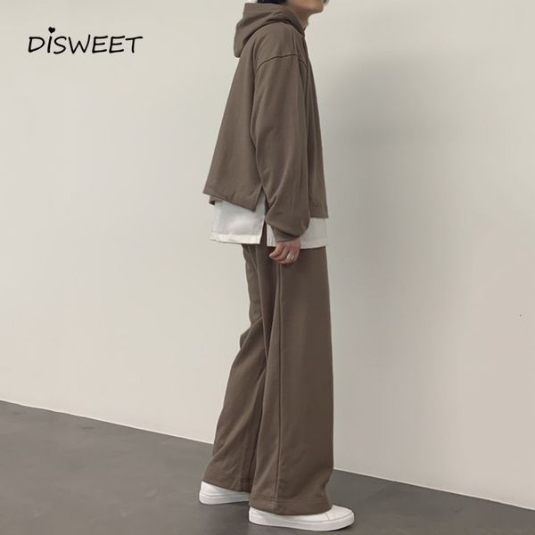 

sweatshirts fake two-piece sports men hooded spring and autumn suit sunshine outing sweater casual loose men's clothing, Black