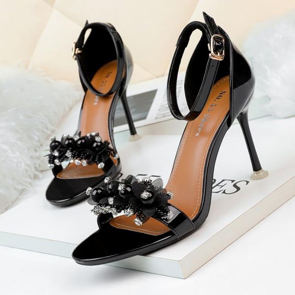 

annonce open-toe high heels shoes party casual women's sandals flowers fine heel fashion summer 2021, Black