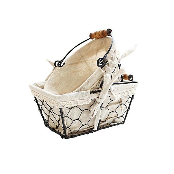 

storage baskets retro wrought iron bread basket with handle kitchen egg fruit snack deskorganizer