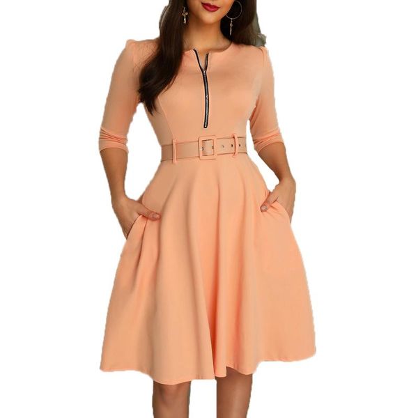 

casual dresses dress elegant 2xl women midi 2021 retro office lady dinner party club robe high waist a line femme vestiods, Black;gray