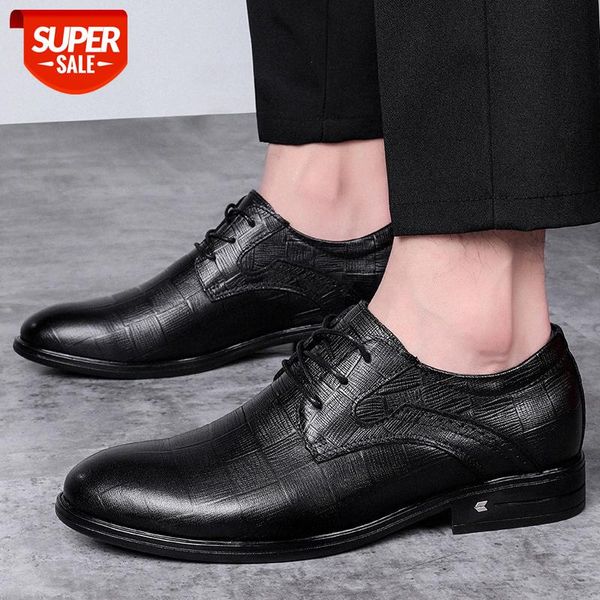 

spring and autumn breathable increased leather shoes men's business casual formal wear middle dad #sy0j, Black