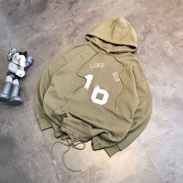 

21 autumn no. 16 letter olive green old hooded terry casual sweater bottom pocket drawcord, Black