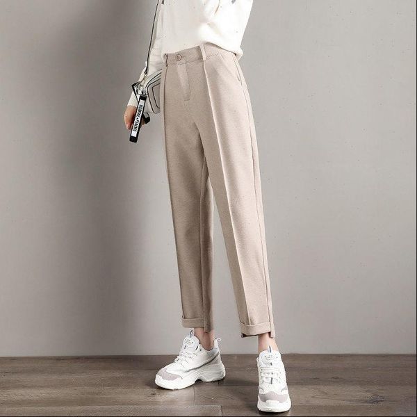 

autumn and winter thick woolen women pant harem high waist ankle length female loose casual straight suit, Black;white