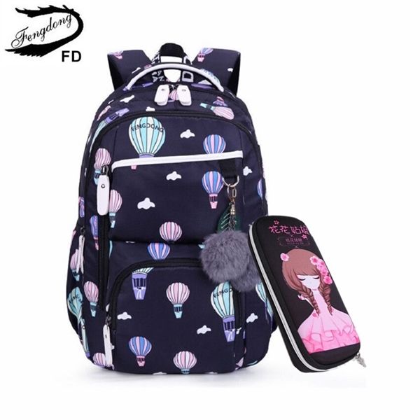 Fengdong 2 pz/set bambini scuola zaino bambini sacchetti di scuola per le ragazze carino penna sacchetto della matita studente cancelleria caso ragazza libro borsa X0529