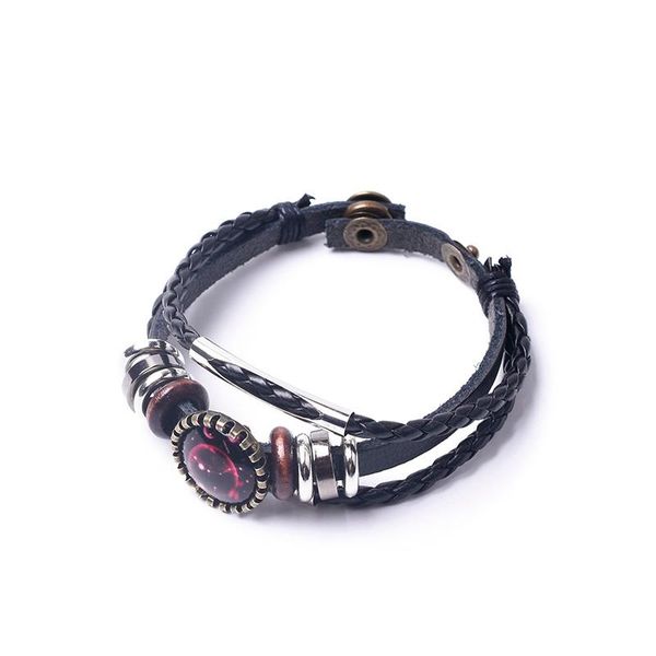

charm bracelets retro punk 12 constellations bracelet 2021 fashion jewelry luminous leather men personality zodiac signs, Golden;silver