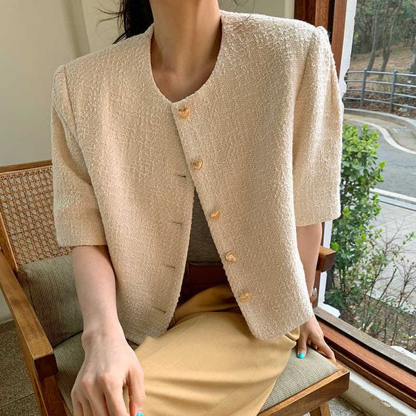 

gentle summer love buttons loose casual wild o neck single-breasted short-sleeved tweed coat women coats & jackets clothing 210610, Black;brown