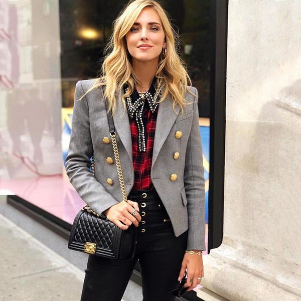 

women's suits & blazers arrival solid color european designer high street women jacket all-match grey runway blazer quality, White;black