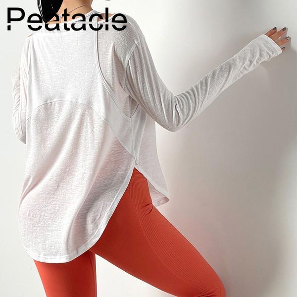 

peatacle sports blouse women loose long sleeve fitness t-shirt running breathable yoga clothes outfits, White;red