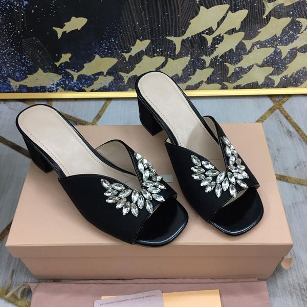 

slippers slippers woman crystal peep-toes slippers med square heels peep-toes mules woman zapatos de mujer, Black