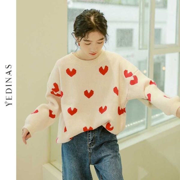 

yedinas winter women sweater and pullover causal loose jumper sweet ladies jumpers long sleeve knitted 210527, White;black
