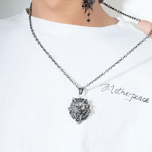 

wolf head necklaces mens big animal pendant necklace jewelry on the neck stainless steel gifts for male accessories, Silver