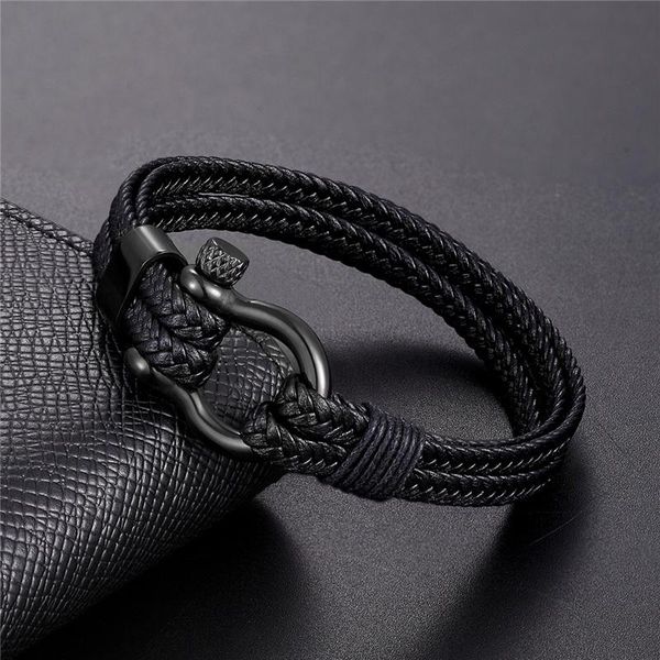

simple fashion bracelets men black multiple leather bracelet stainless steel male bangles wristband jewelry gifts pulseira link, chain