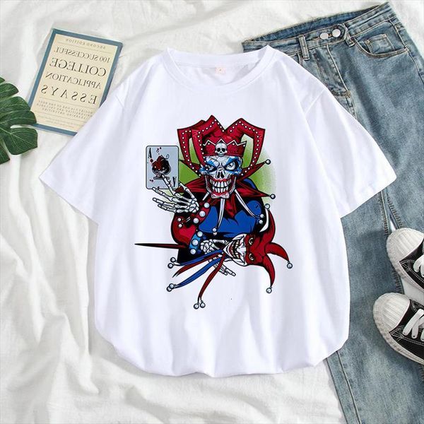 

summer gothic short sleeved casual men and womens fashion clothing clown printed female harajuku, White;black