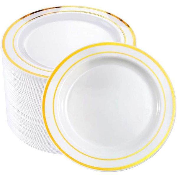 

disposable dinnerware 25pcs golden plastic tableware plate wedding gift birthday party supplies