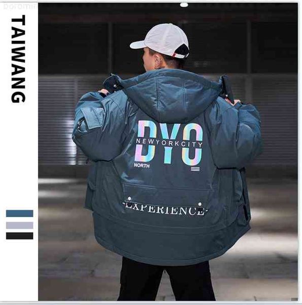 

thai king men's fashion brand down jacket 2021 winter coat colorful printing multi bag, Black;white