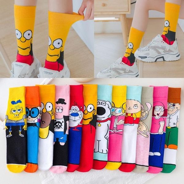 

men's socks 2 pairs fashion anime funny hip hop personality cartoon skarpety sock gifts for men, Black