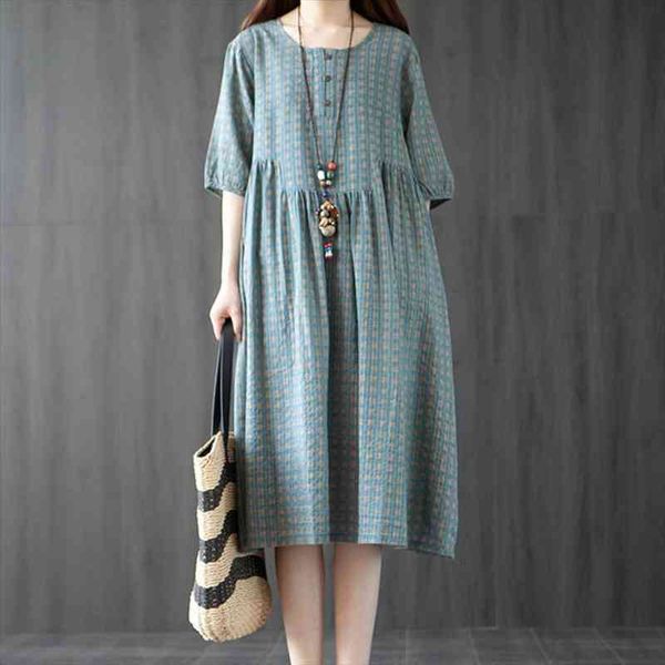 

korea design fashion plaid womens dress arrival short sleeve loose summer cotton linen women travel casual midi, Black;gray