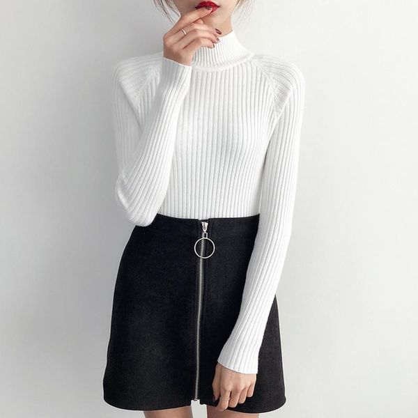 

autumn winter women pullovers sweater knitted elasticity casual jumper fashion slim turtleneck warm female sweaters women's, White;black