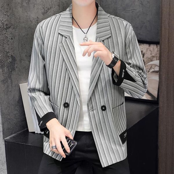 

men's suits & blazers dyb&zacq striped jacket fall coat trend 2021 loose double row buttons casual gray blazer 3xl, White;black