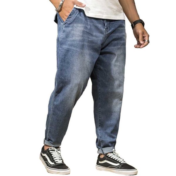 

jeans trendy harem casual denim pants loose baggy trousers streetwear hiphop jeans plus size 44 46 men clothing, Blue
