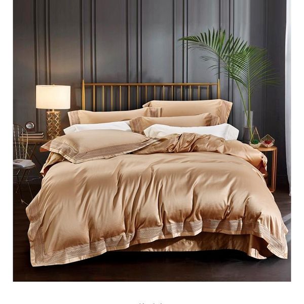 

egyptian cotton 4pieces  king size solid white,gold,gray duvet cover bed sheet set chic hollow edge bedding sets