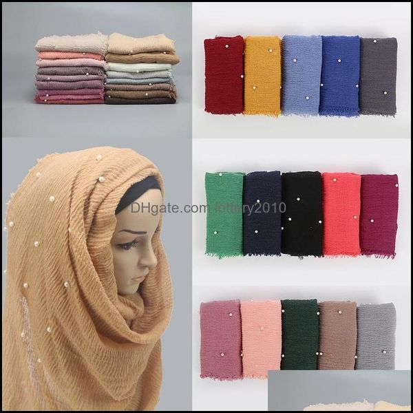 Bandanas Hats, шарфы перчатки мода независимости Мизе этнические негабаритные мусульманские морщины Hijab головной шарф женские твердые пузырьковые хлопковые шали и