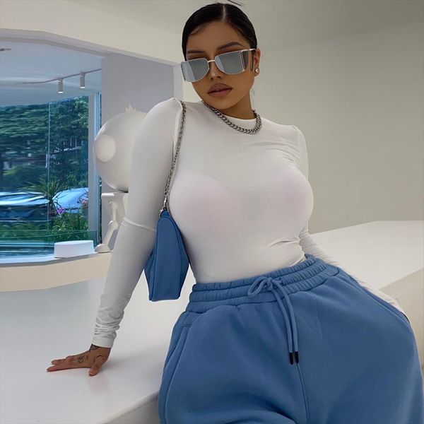 

kgfigu arrival o neck women rompers long sleeve solid white bodysuit autumn winter body gray lady streetwear, Black;white