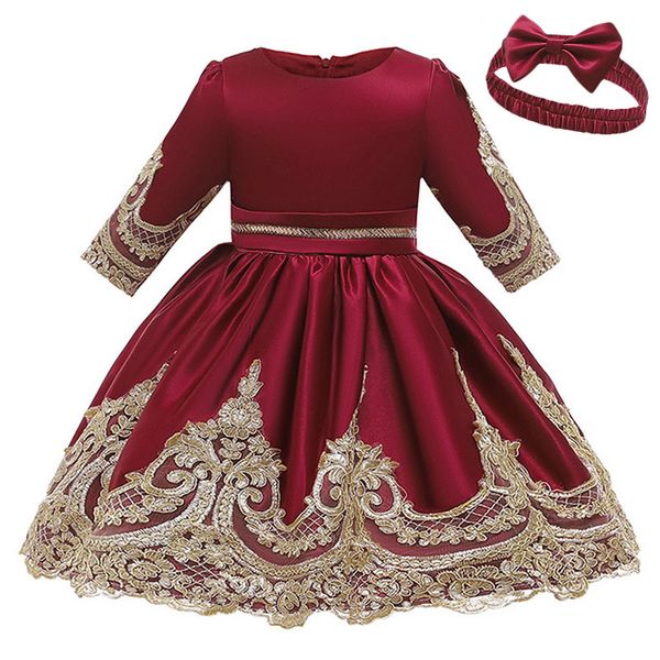 Vestidos de batizado Vestidos de Natal de manga comprida de qualidade para meninas Festa de aniversário Laço Casamento Roupas infantis