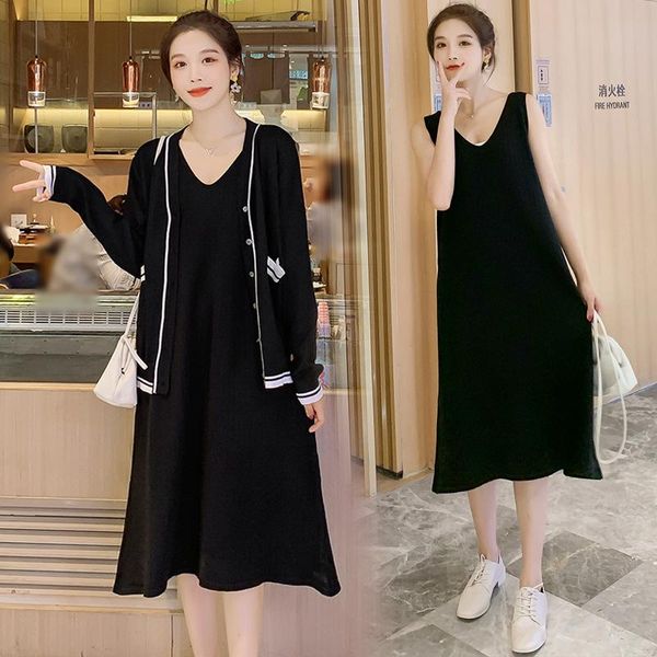 

maternity dresses knitted sweater set autumn and winter style korean-style fashion coat thickened vest dress pregnant women pregna, White