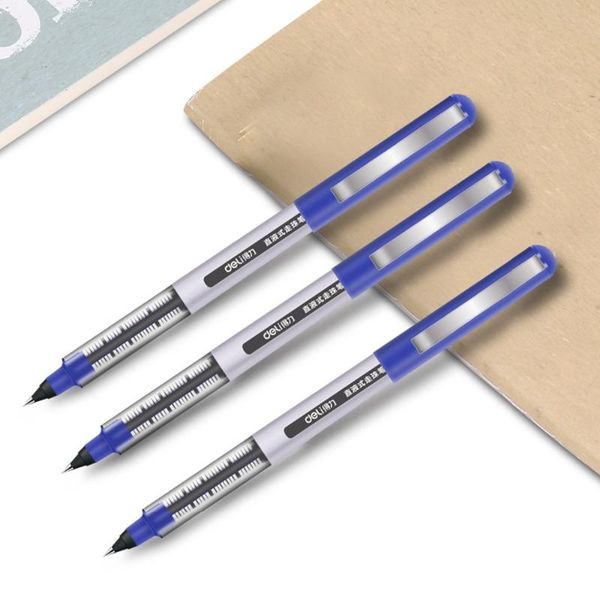 

gel pens deli 3 pcs lot direct liquid ballpoint tungsten carbide beads pen student black 0.5mm s656
