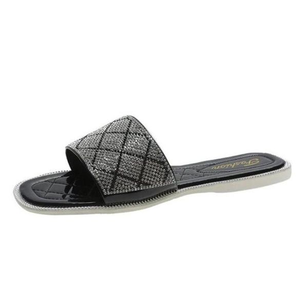 

rhinestone plaid large size women's slippers summer fashion casual women shoes platform womens sandals slope heel slides, Black