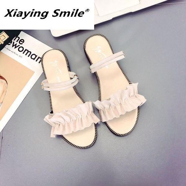 

xiaying smile sandals women summer flat-bottomed simple students all-match beach slippers roman shoes, Black