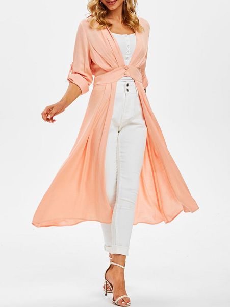 

women's trench coats slit front button skirted coat, Tan;black