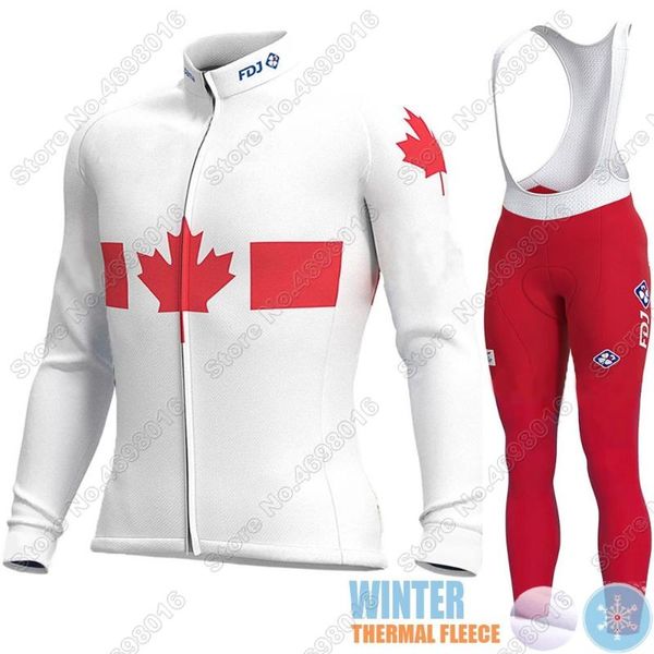

winter canada fdj cycling jersey set men's clothing long sleeve road bike suit bicycle bib tights maillot racing sets, Black;blue