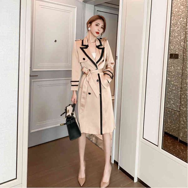 

arrival spring fashion midi female jacket ol temperament acetate sewing double coat laceup skinny, Black