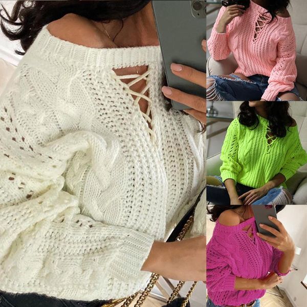 

women's sweaters round neck ladies knitted jumper solid color sweater for women long sleeve hollow out fashion knitwear pullover, White;black