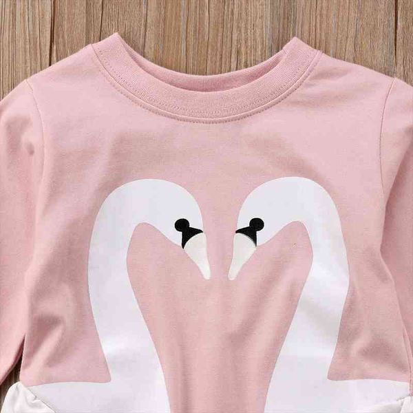

1 5yrs children kids baby girls cartoon swan jumper lace t shirt blouse clothes, Blue