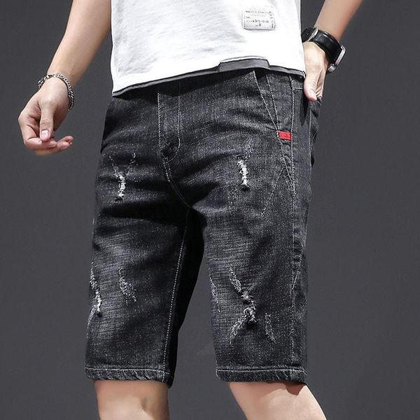 

men's shorts versatile pants with perforated denim, White;black