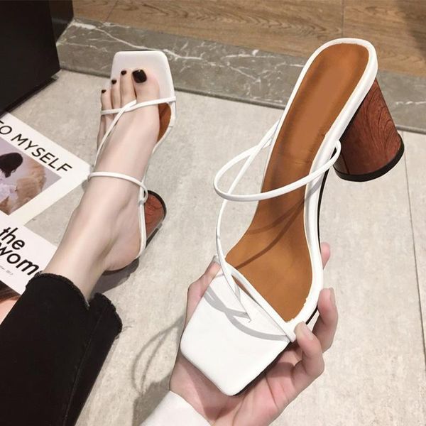 

sandals women slippers female pumps summer 2021 ladies fashion clip toe high heels dress shoes woman square pu, Black