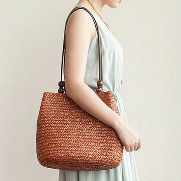 

shoulder bags bohemia straw bag women large capcity woven bucket beach handmade travel handbag rattan shopping lady totes bolso