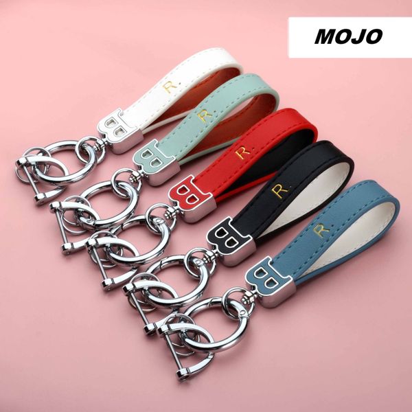 

america and europe popular couples luxury keychain colorful leather letter b buckle car key chain keyrings, Silver