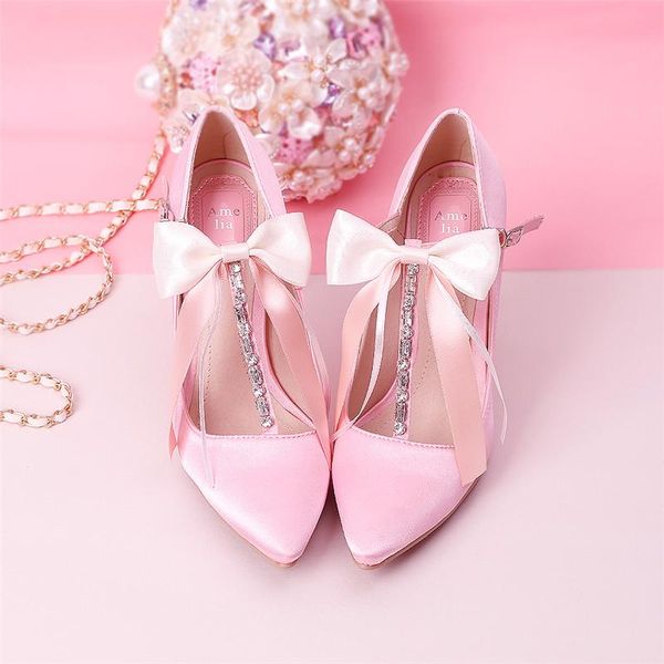 

dress shoes 9cm high heels women pumps wedding crystal stiletto pink t-strap bridal pricess party cosplay lolita satin ladies, Black